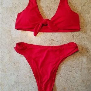 bikinishe Swim - Bikini she red swimsuit high waist bottom tie top bikinishe Swim - Bikini she red swimsuit high waist bottom tie top